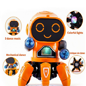 ربات کنترلی شش پا موزیکال و رقصنده نارنجی Dancing ROBOT on remote control RC music light orange -اسباب بازی